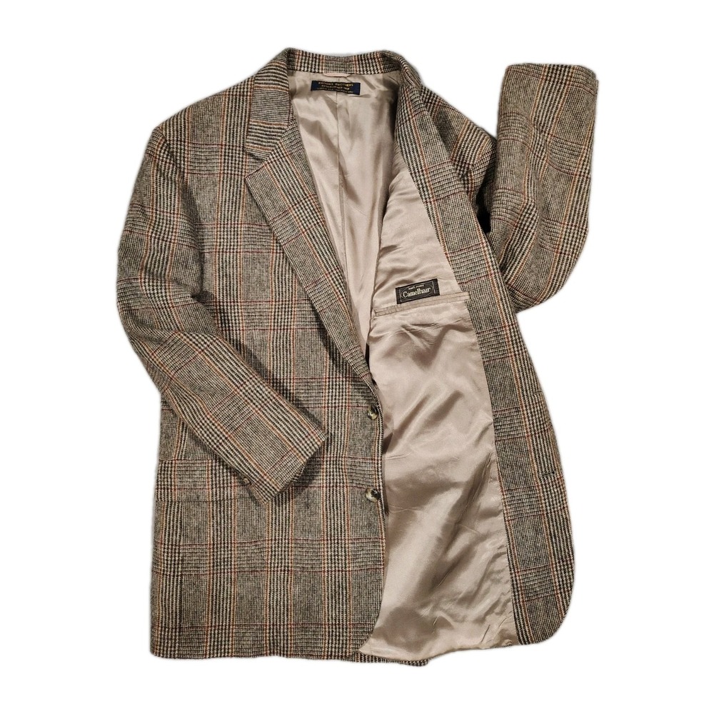 VTG Brooks Brothers Camel Hair Brown Glen Windowpane Blazer Sport Coat  45 R